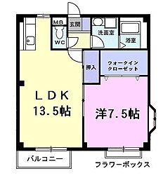 サニーコート 1階1LDKの間取り