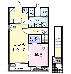 カーサ　ヴェルデ 2階1LDKの間取り