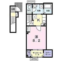 シャルマン・カメリアB 1Kの間取図画像