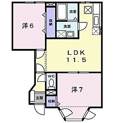 ロータス高田C棟 2LDKの間取図画像