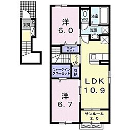 アクール 2階2LDKの間取り