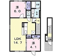ジョイア　ヴィラ　III 2階2LDKの間取り