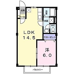ヒルズ梨ケ丘2 1LDKの間取図画像