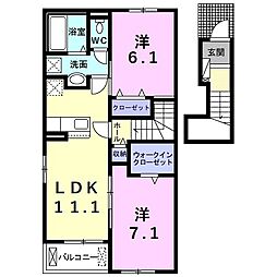 ブリーズ雨池　I 2階2LDKの間取り