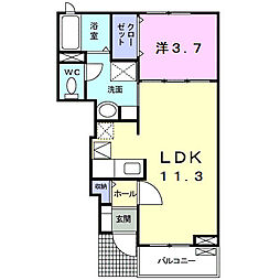 ラ・アムール　エ　クラージュ 1階1LDKの間取り