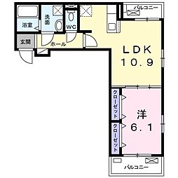 パインツリー 1LDKの間取図画像