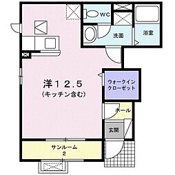 オルタフルール ワンルームの間取図画像