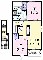 レジデンスコンフォートB 2LDKの間取図画像