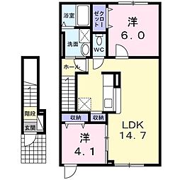 ウエストフィールド宮の丘 2階2LDKの間取り