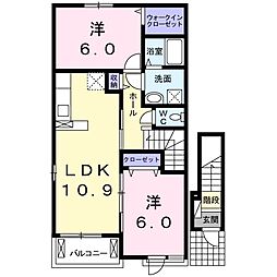 ブルーベリー 2階2LDKの間取り