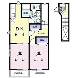 ブラウベルク　Ａ 2階2DKの間取り