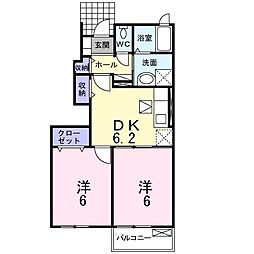ボア・ソルテ　Ａ 1階2DKの間取り