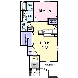 クレストヒルズA 1LDKの間取図画像