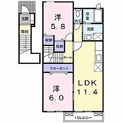 ジュネス　Ａ 2階2LDKの間取り