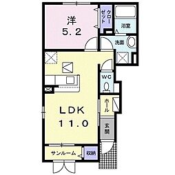 マジェスティックII 1階1LDKの間取り