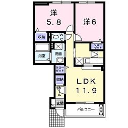 メディオ・レガーロA 2LDKの間取図画像