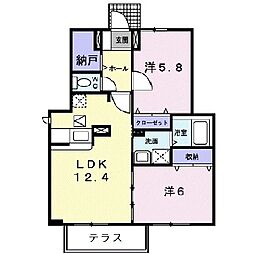K・Tエミネンス・ヒルズB 2LDKの間取図画像