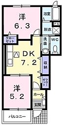 メゾンミッテ1 2DKの間取図画像