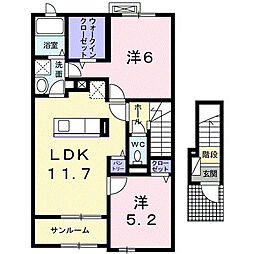 マウントック・フェザント 2階2LDKの間取り