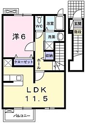 クラールＴＭ 2階1LDKの間取り