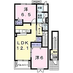 ハ−モニ−白ゆり　Ｂ 2階2LDKの間取り