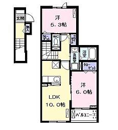 アムール 2階2LDKの間取り