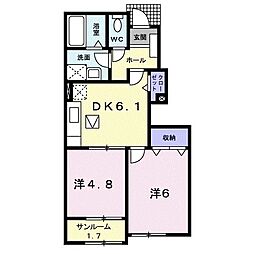 Ａｌｉｖｅ　ｉｔ　刻　I 1階2DKの間取り