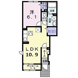 リジェール　温品　Ｂ 1階1LDKの間取り