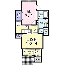 シャルマンフルールI 1階1LDKの間取り