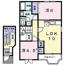 プロムナードA 2LDKの間取図画像