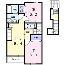 プラティーク・メゾン 2階2DKの間取り