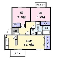 エクシード1 2LDKの間取図画像