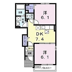ノースプラシャーンティ 2DKの間取図画像