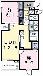 カーサ・Ｗ 4階2LDKの間取り