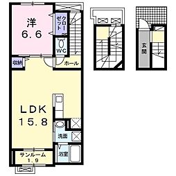 ベルフォーレ城山1 1LDKの間取図画像