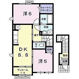 シャン・ド・フルールE 2DKの間取図画像
