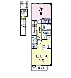 アメニティ中島Ｂ 2階1LDKの間取り