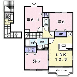カノンII 2階3LDKの間取り