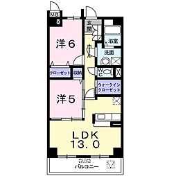 キューズ・ルミエールB 2LDKの間取図画像
