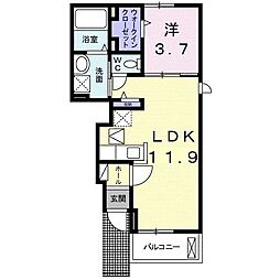 ドゥ　アンソレイユ 1階1LDKの間取り