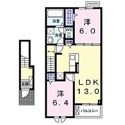 グリーン　コンフォート 2階2LDKの間取り
