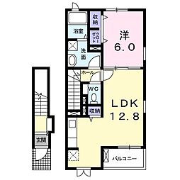 ジェルメ　I 2階1LDKの間取り