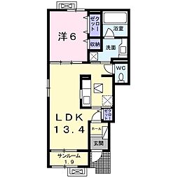 フローラシオン森 1階1LDKの間取り