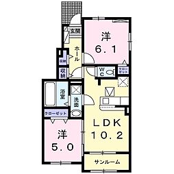 セントラルアべニュー 2LDKの間取図画像