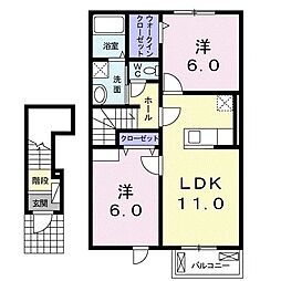サザン・コートB 2LDKの間取図画像