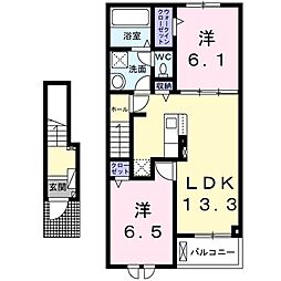 ディアコート桜IV 2階2LDKの間取り
