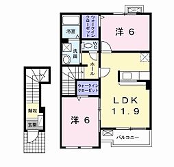 マーベラスヴィラ　I 2階2LDKの間取り