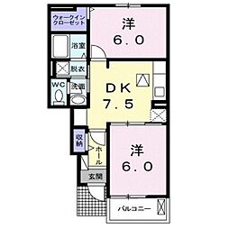 メゾンドカベヤB 2DKの間取図画像