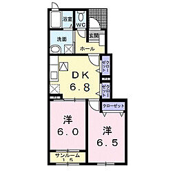 システィーナ 1階2DKの間取り