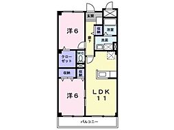 エバーグリーン桜川 1階2LDKの間取り